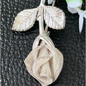 Vintage AK Anne Klein Rose Silver Tone Brooch Pin 2 1/4" Mesh Flower